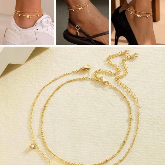 Gold Silver Ankle Bracelets for Women 14k Gold Plated Initial Anklets for Women - Picture 5 of 8